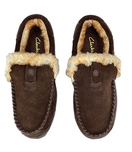 Clarks Mens Suede Venetian Moccasin Slipper A345001 - Warm Plush Faux Fur Lining - Indoor Outdoor House Slippers for Men (8 M US, Dark Brown)