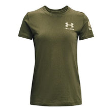 Under Armour Women's New Freedom Flag T-Shirt , Marine Od Green (390)/Desert Sand , X-Small